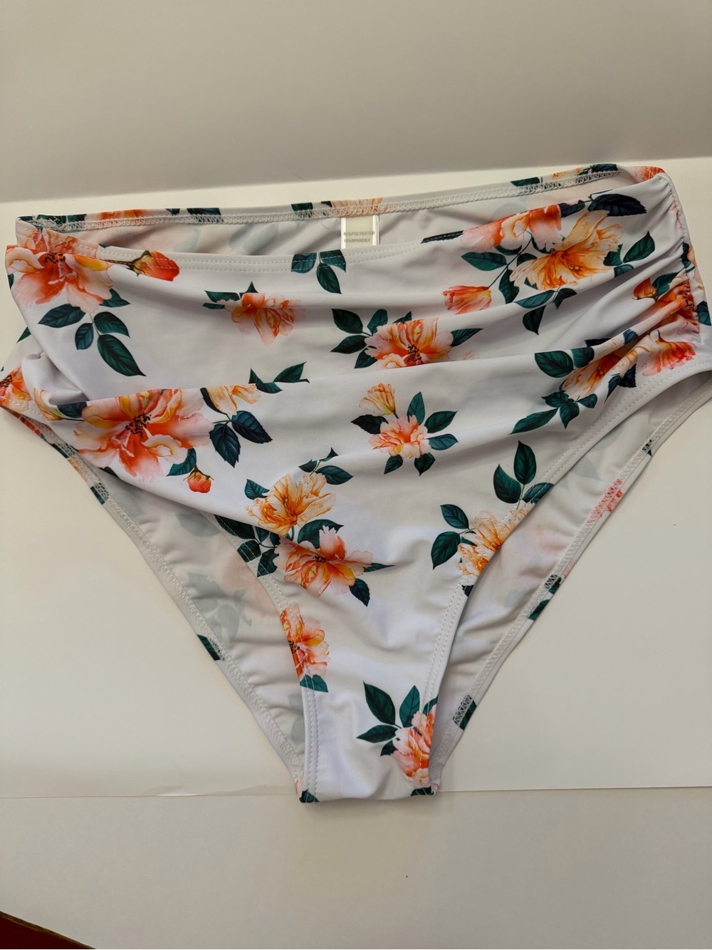 High-Rise Floral Bikini Bottom in White and Orange